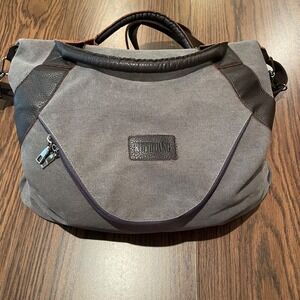 RUYIHUANG Canvas Crossbody Shoulder Bag Messenger Tote Gray w Brown Faux Leather